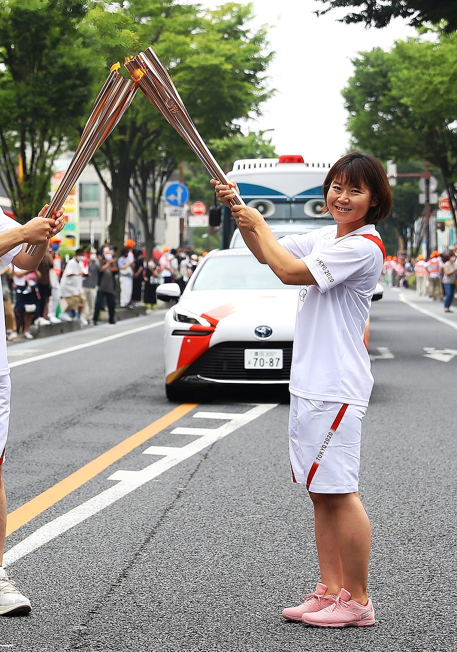 北京オリンピック代表の浜田美咲さん、聖火リレーに参加